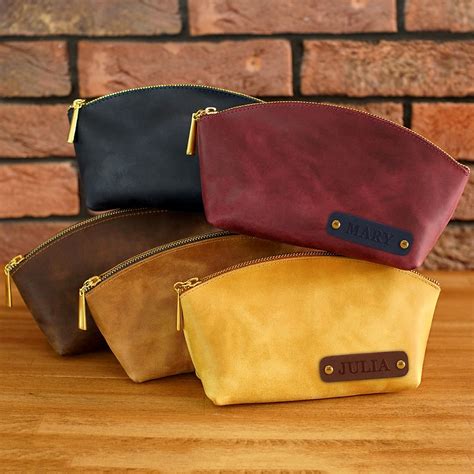 Personalized Makeup Bag Leather .